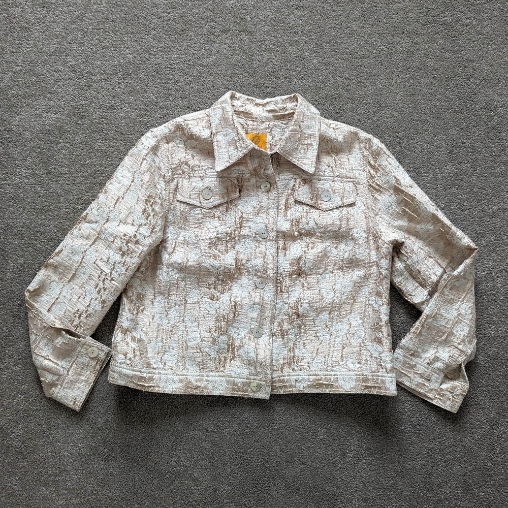 Ruby Rd. Cream and tan jacquard blazer jacket women's 14P